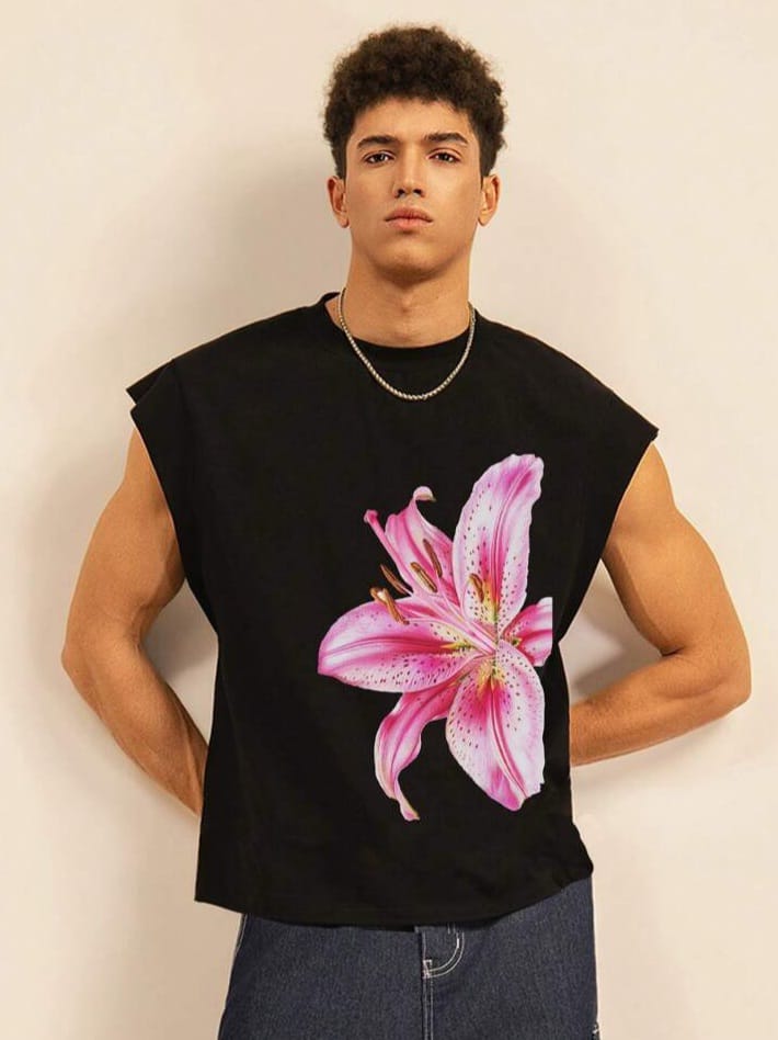 SWAVVY Men's Loose Fit Wide Shoulder Floral Pattern Knit Vest